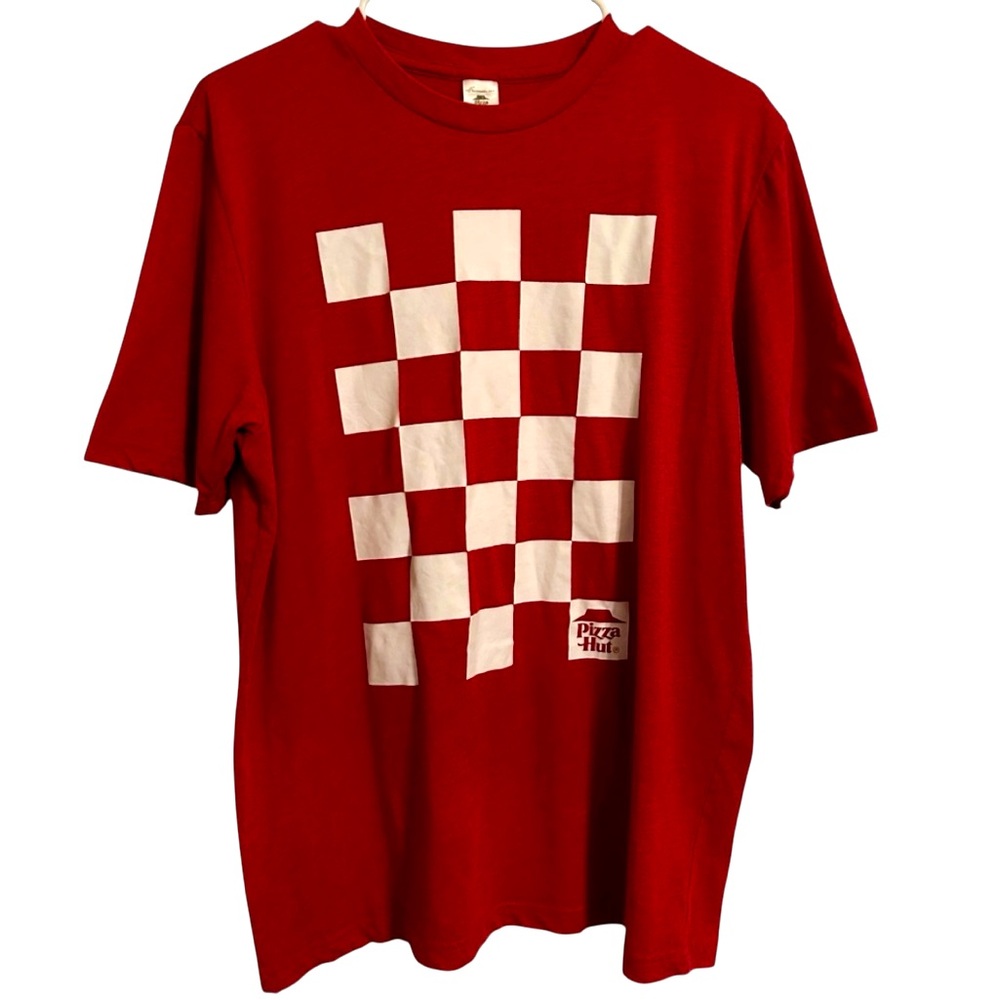 Vintage Pizza Hut T-Shirt Men’s Medium‎ Red 90s Checkerboard Retro Logo Tee